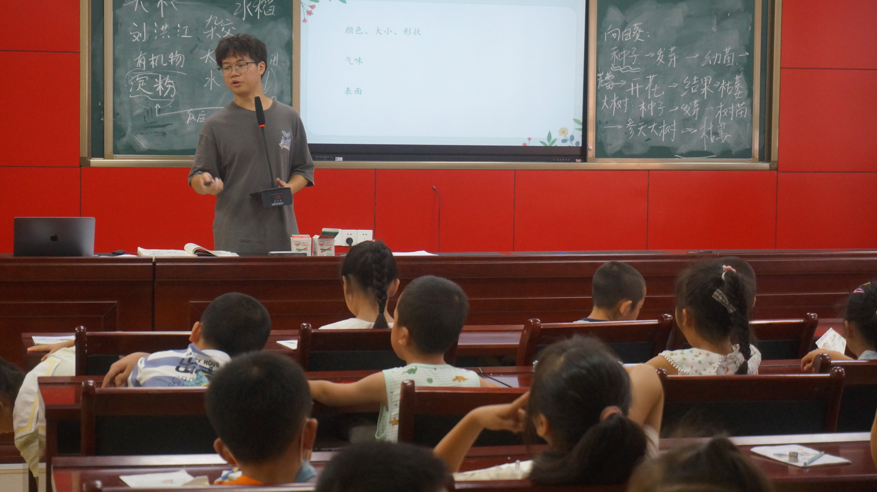 图为队员刘洪江认真为孩子们讲述种子结构 四川文化网通讯员邓其花 摄