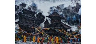 中国画家杨和平出席“国际艺术名家作品邀请展”活动神笔舞动喜玛拉雅山南麓